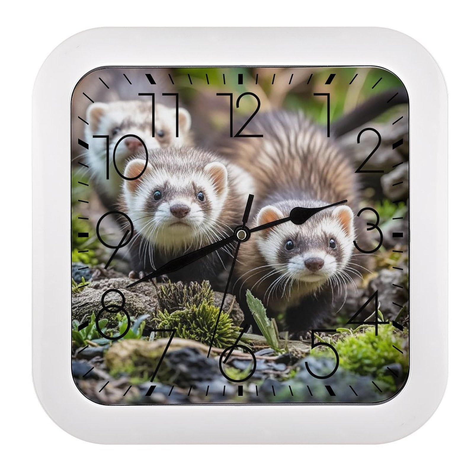 FekiLoot Ferrets Wall Clock Battery Operated Square Decorative Wall Clocks Silent Non Ticking Analog Clock Modern Retro Vintage Wall Clocks for Kitchen Living Room Office 10.2 Inch