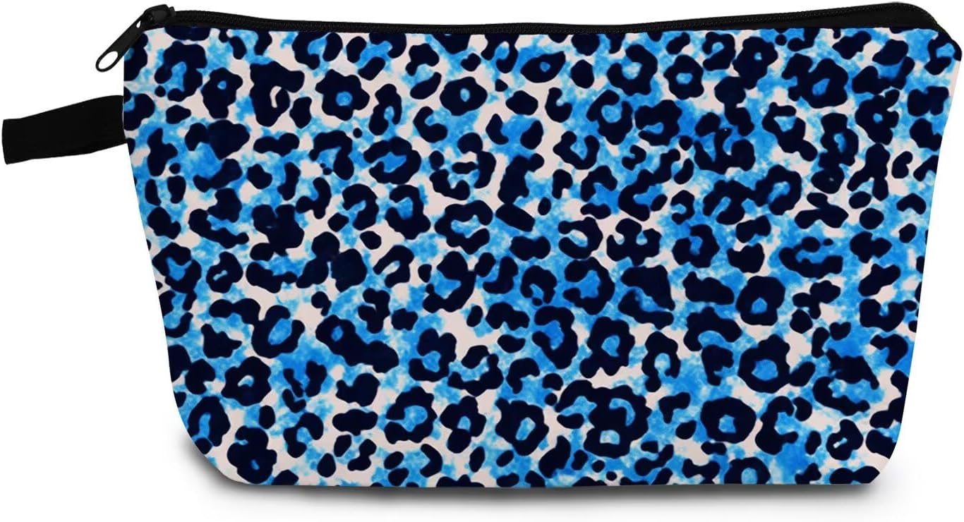 Blue Cheetah Leopard Print Small Cosmetic Bag