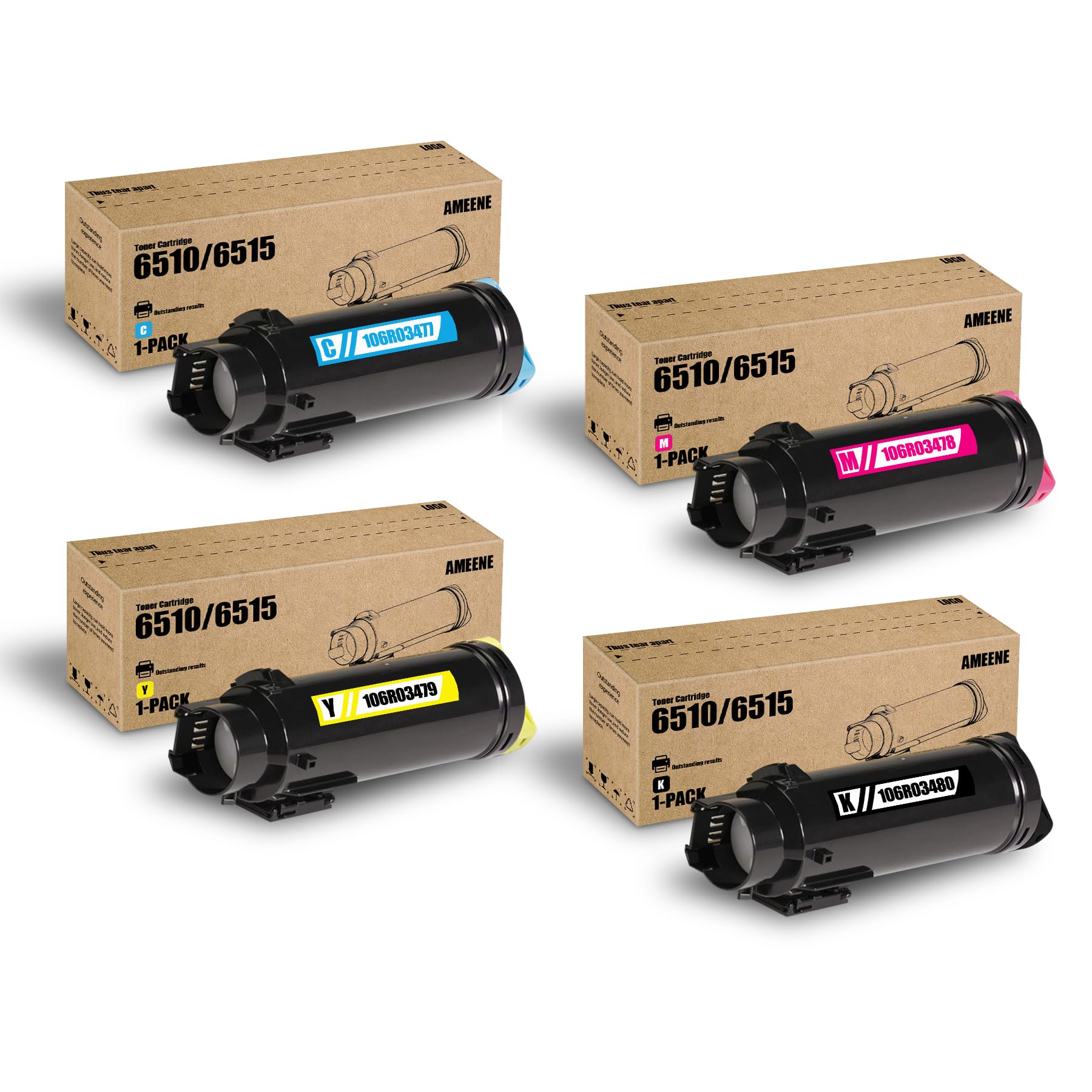 Workcenter 6515 Phaser 6510 High Capacity Toner Cartridges (4-Pack,Black/Cyan/Magenta/Yellow) 106R03477 106R03478 106R03479 106R03480 Toner