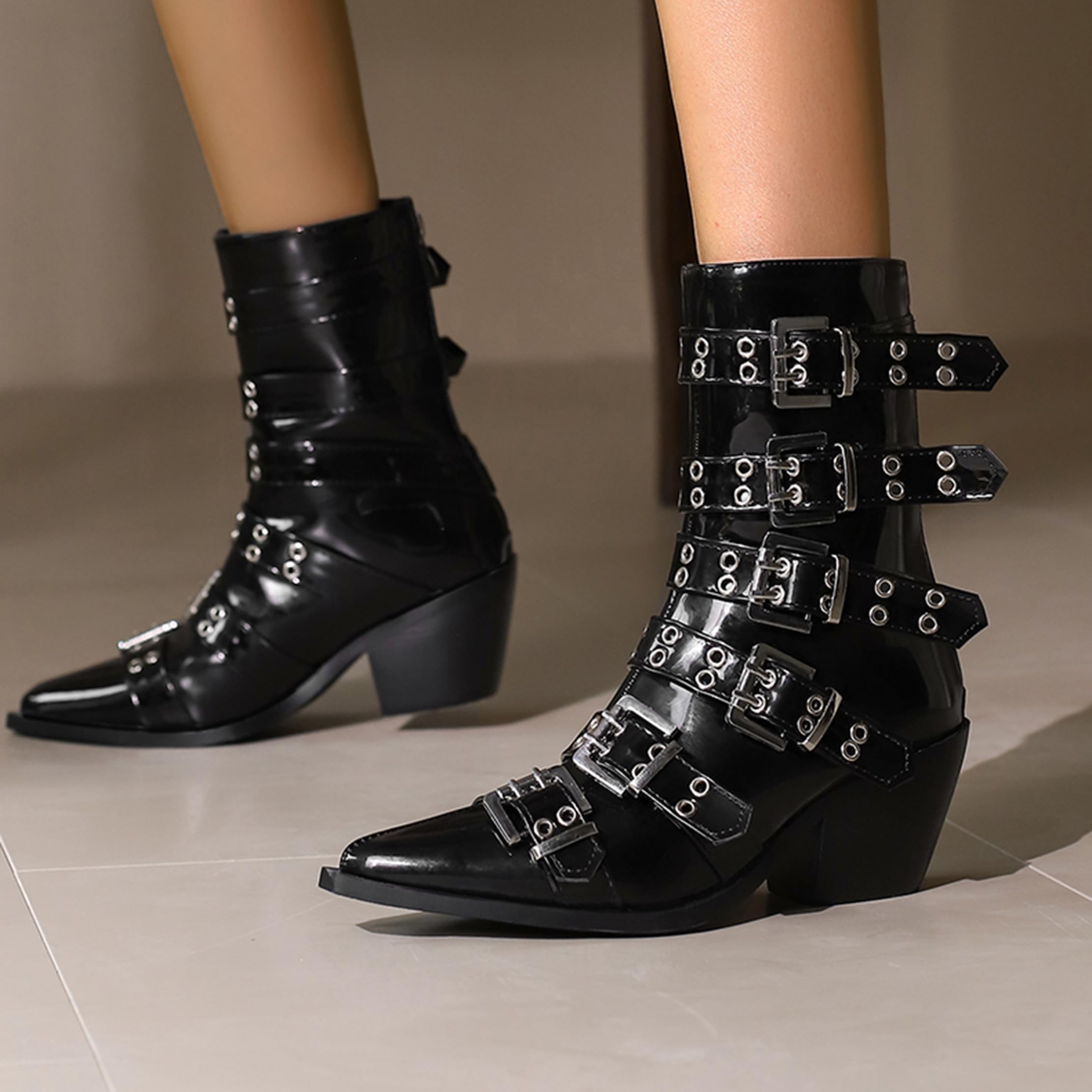 Puntiagudo Botas de Vaquero Mujer Tacón Ancho