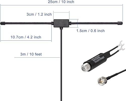 Miniatura 2 de Bingfu Antena dipolo en forma de T FM de 75 ohmios y 300 ohmios para interior Digital HD Radio Mesa Radio FM Receptor estéreo para el hogar AV Audio