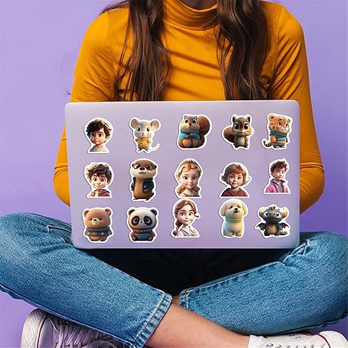 Miniatura 7 de Calcomanías de personajes de dibujos animados Kawaii para niños, 50 unidades, estilo Pixar, lindos animales 3D, calcomanías de vinilo impermeables