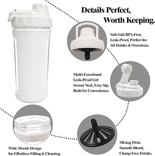 Miniatura 5 de BYLWORKOUT - Botella agitadora de vidrio con capacidad para hasta 28 onzas, sin bola de mezcla o batidor, mezclador de plástico extraíble incluido,