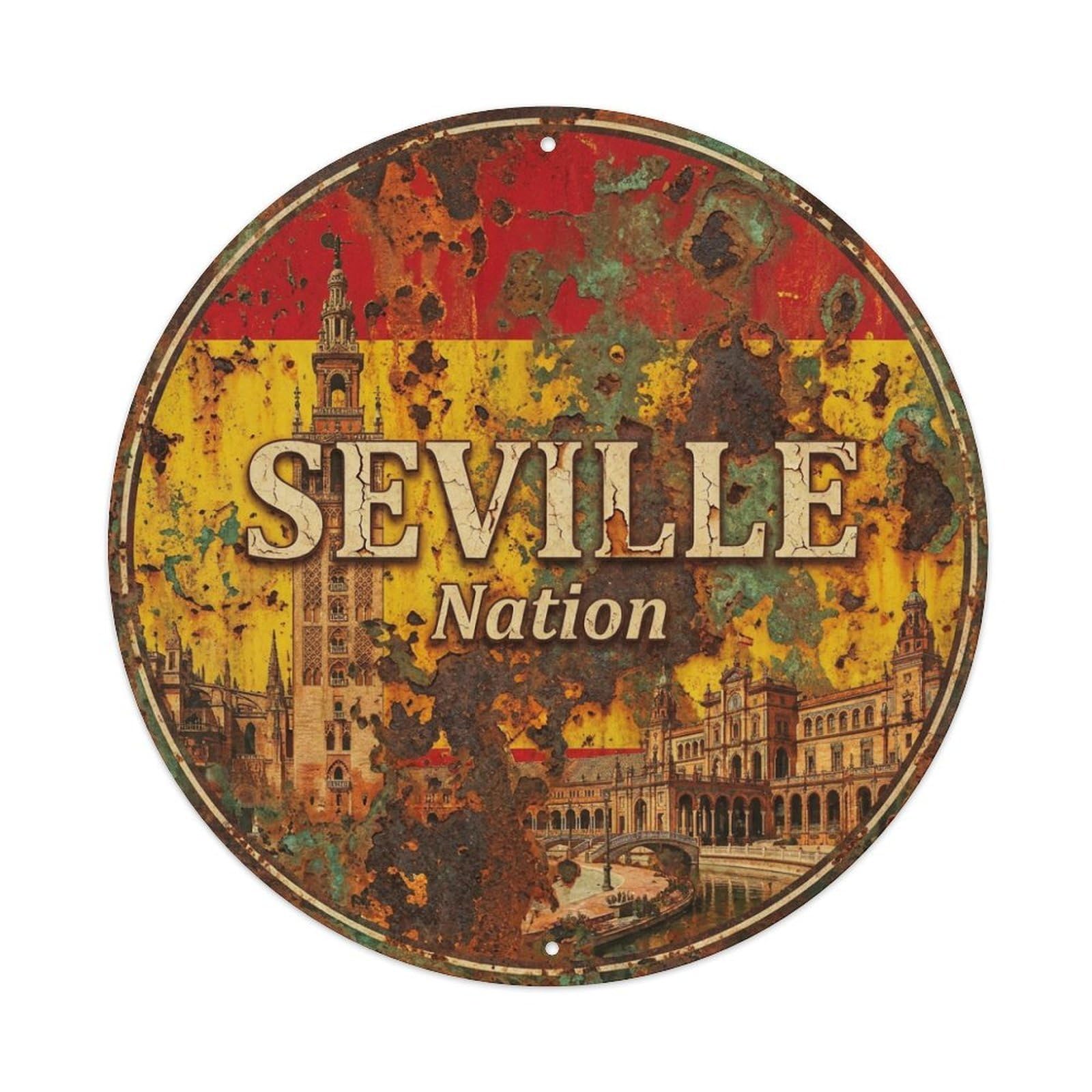 Vintage Travel Seville Spain Country Vintage Metal Tin Sign Plaque Wall Decor for Cafe, Club Bar, Office, Garden Metal Poster 8x8Inch