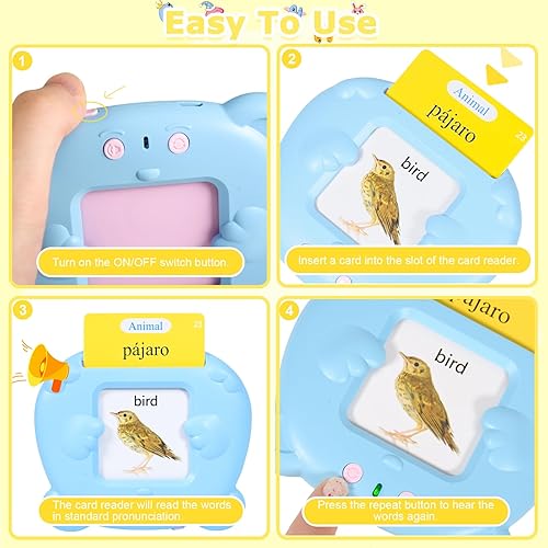 Miniatura 6 de SAYEEC Tarjetas didácticas bilingües para niños pequeños, juguetes Montessori con 510 palabras visuales, terapia del habla, autismo, juguetes