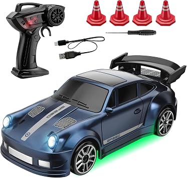 RC Drift Car, 1/64 Scale 4WD Desktop Remote Control Car With Roadblock Barrels,High Speed RCCars Toys, 2.4Ghz RC Racing With Speed Adjustment,Cars Toys Gift