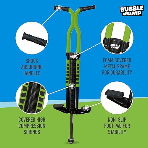 Miniatura 4 de BUBBLE JUMP Pogo Stick para niños de 10 años en adelante, color verde, para niños, niñas, adolescentes y adultos, de 80 a 160 libras, mango de goma