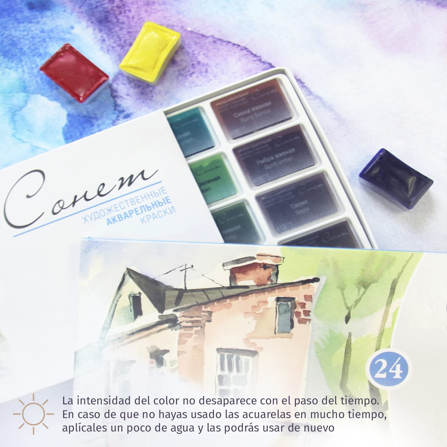 Sonnet Acuarelas Profesionales - 24 Portátiles en Pastillas - Hechas por Neva Palette