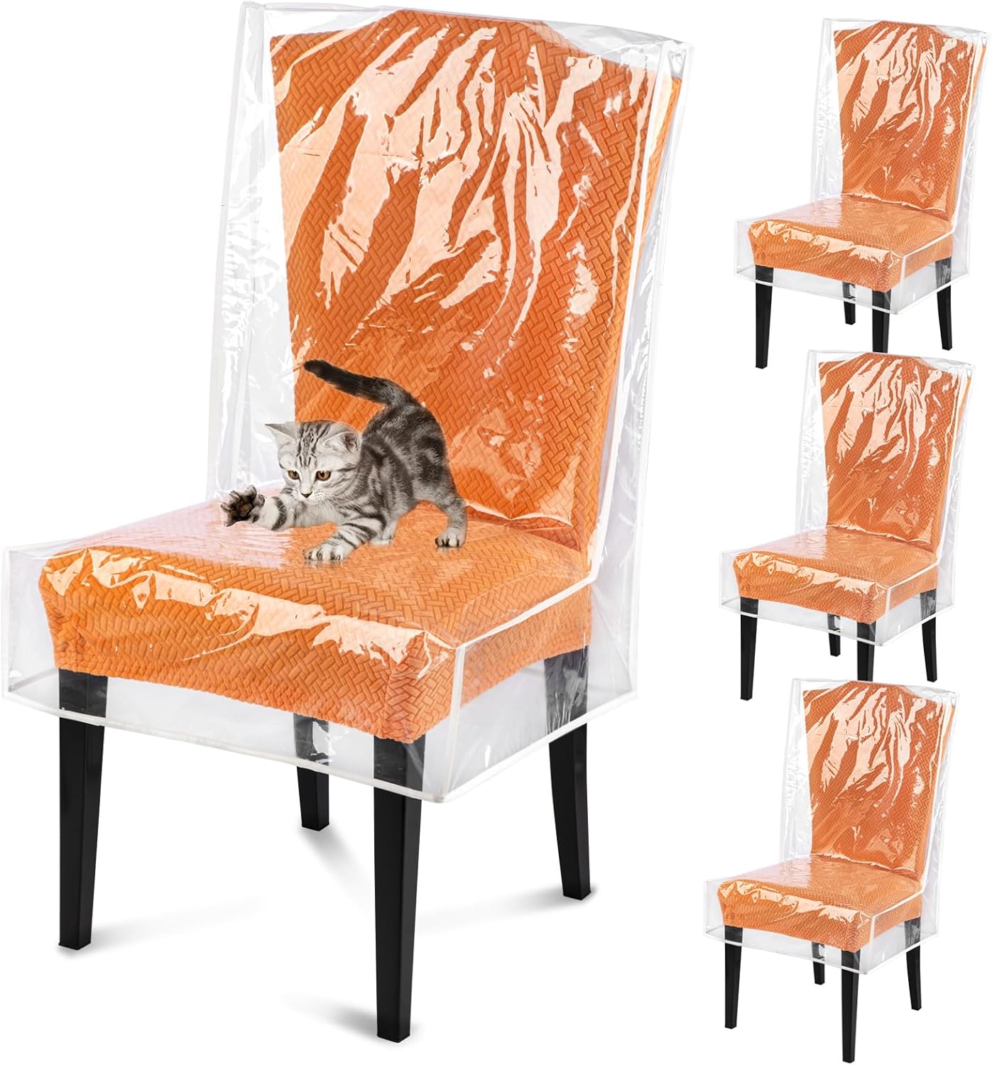 Dining Chair Covers, Waterproof Chair Covers - 4 Pack Clear Plastic Seat Chair Protector for Kitchen Keep Your Chair Away from Water Dust Stain and Pet Claws W/21 x D/18 Fits 16-23" (4)