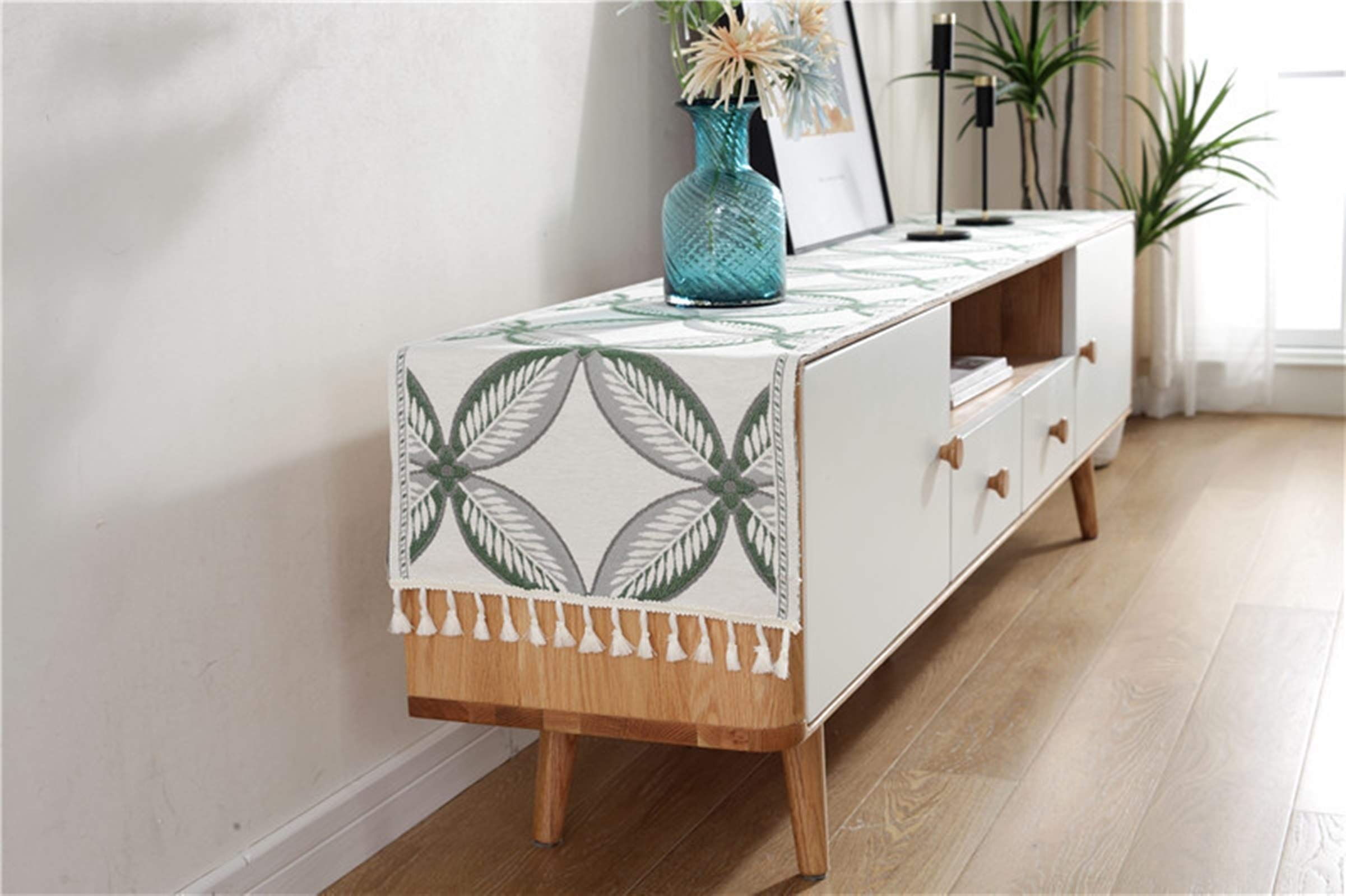 Runner da Tavolo Moderno, Runner Verde Poliestere Fiori Runner Tavola Decorazioni Casa 35x250cm