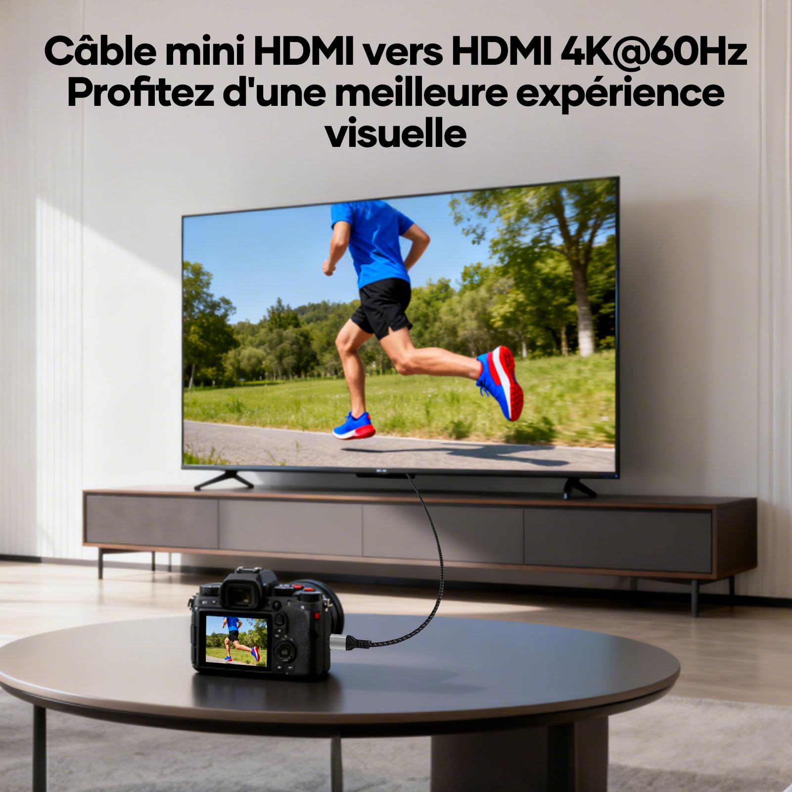 Câble Mini HDMI vers HDMI 3M,4K@60Hz Câble mini hdmi,Câble HDMI vers Mini HDMI Supporte UHD 3D HDR ARC,Compatible avec Raspberry Pi Zero Canon Nikon Caméra Tablette Projecteur Caméscopes