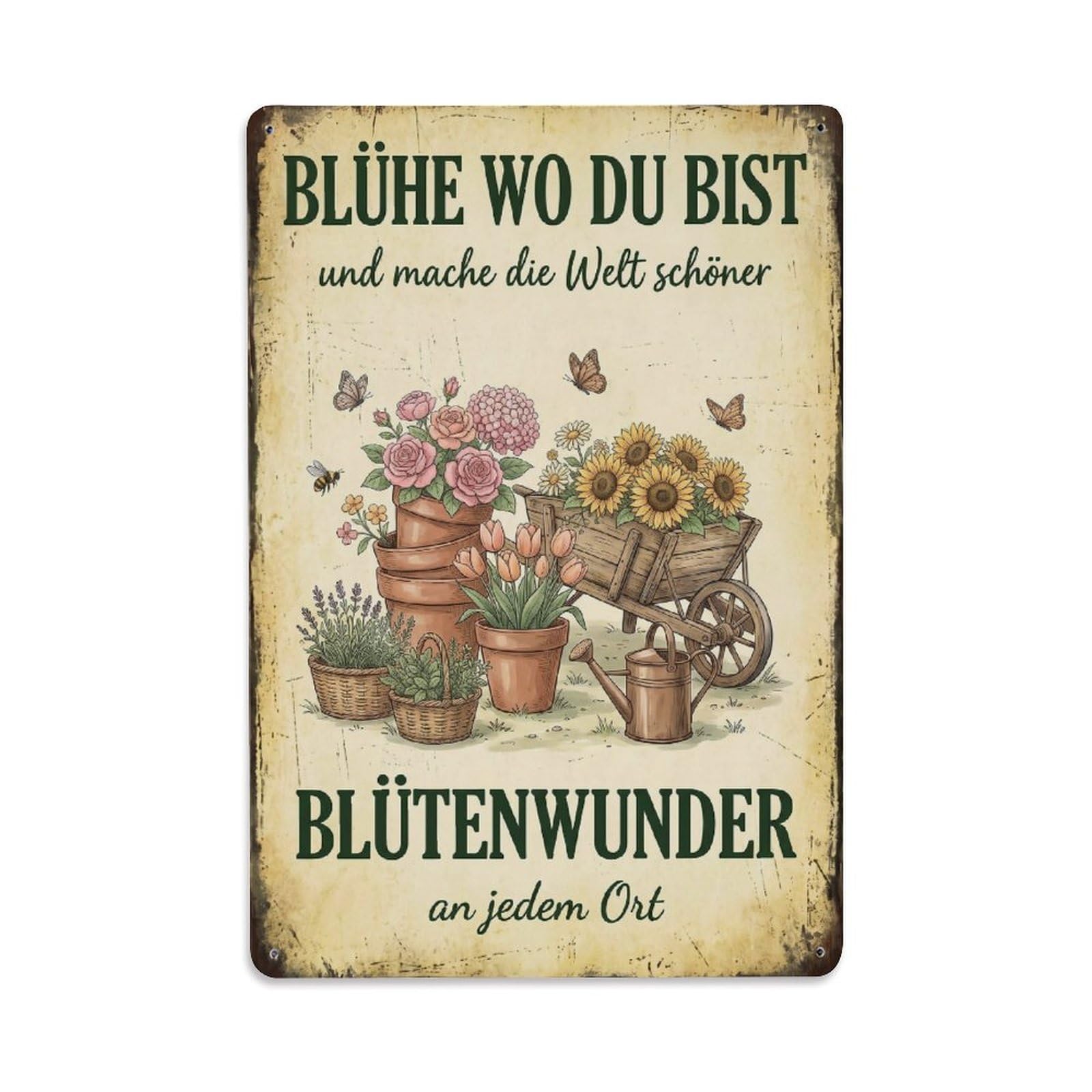 Vintage Funny Garden Bloom Where Planted Rustic Gate Metal Tin Sign Plaque Wall Decor for Cafe, Club Bar, Office, Garden Metal Poster 8x12Inch