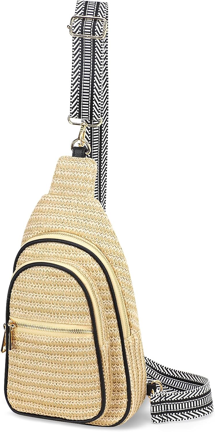 Summer Crossbody Sling Bag for Women, Straw Woven Small Shoulder Purse with Adjustable Strap