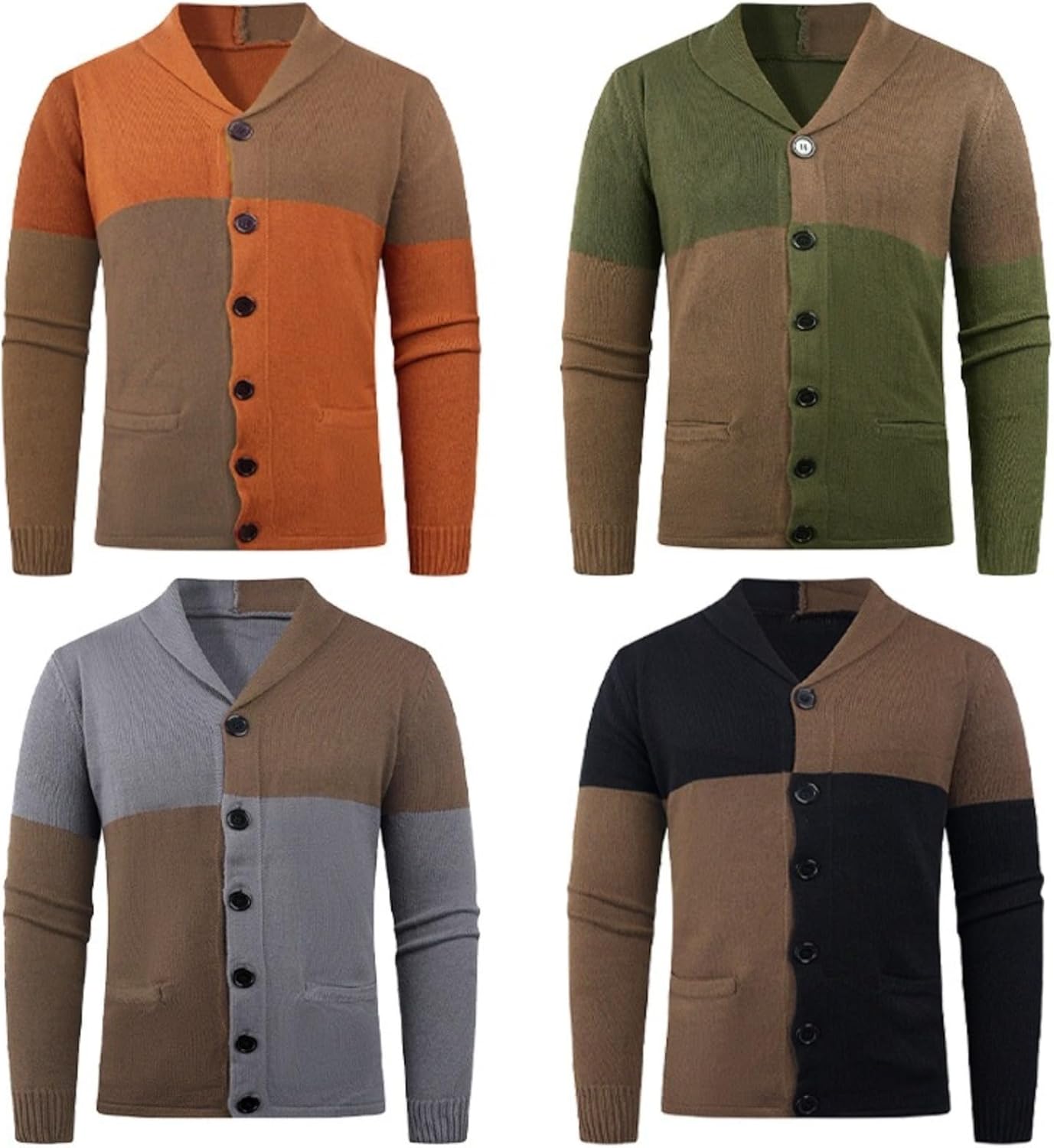 Men's Business Casual V-Neck Cardigan, Button Front Thick Knitted Sweater