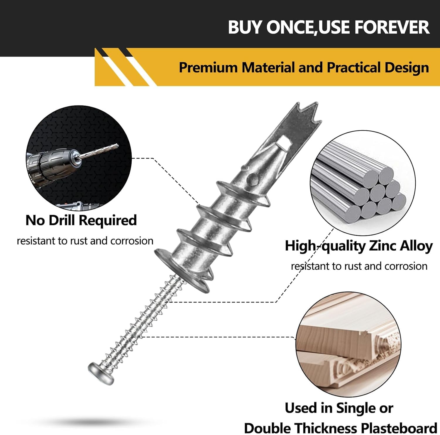 Tasselli Per Cartongesso 20 Pezzi - Con Viti, Autofilettanti, In Lega Di Zinco - Foto 6