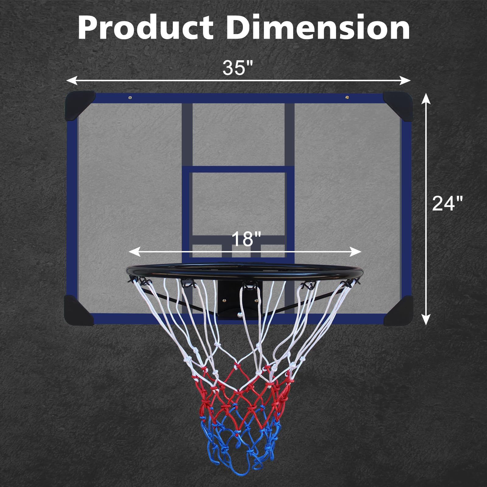 Aro de baloncesto montado en la pared, 89 x 60 cm, parte trasera inastillable, aro plegable, aro duradero y red para todo tipo de clima para uso en interiores y exteriores