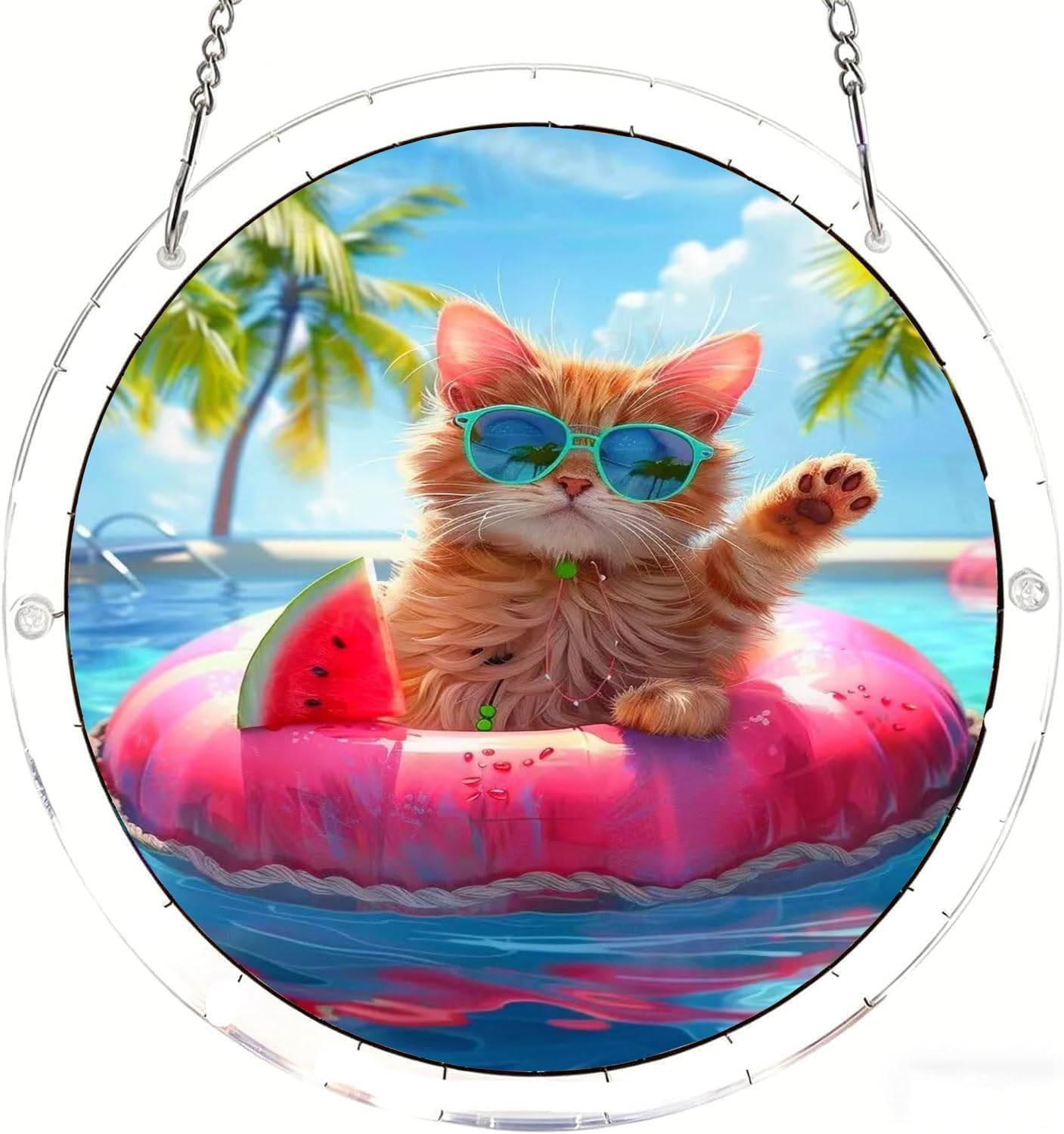 Cat in The Sea Acrylic Jigsaw Puzzles Suncatcher, 7.4 Inch Window Hanging Suncatcher Acrylic Puzzle, DIY Home Decor Art Gift