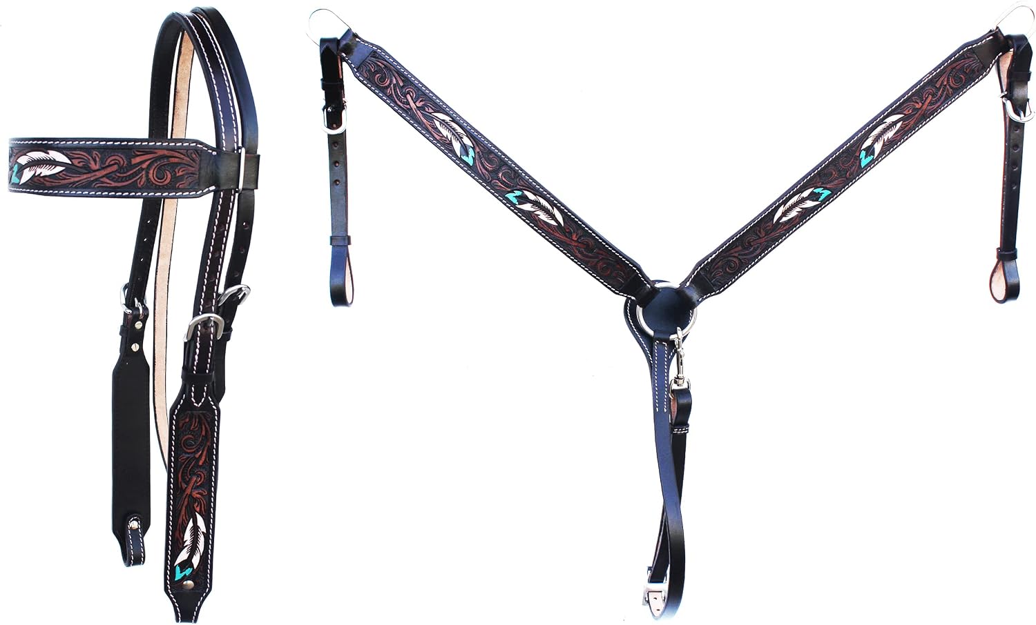 CHALLENGER Horse Western Tack Feather Headstall Bridle & Breast Collar Tack Set 78FK40B