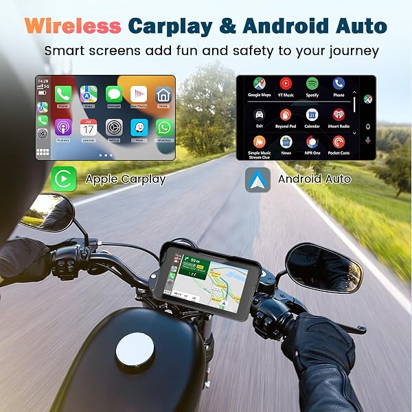 Pantalla Moto Carplay, Inalámbrico CarPlay y Android Auto, 5” Impermeable Táctil GPS Moto con Bluetooth, Navegador, Siri/G00gle Asistente, Supporto Magnetico - Fácil de Instalar y Desmontar - 2