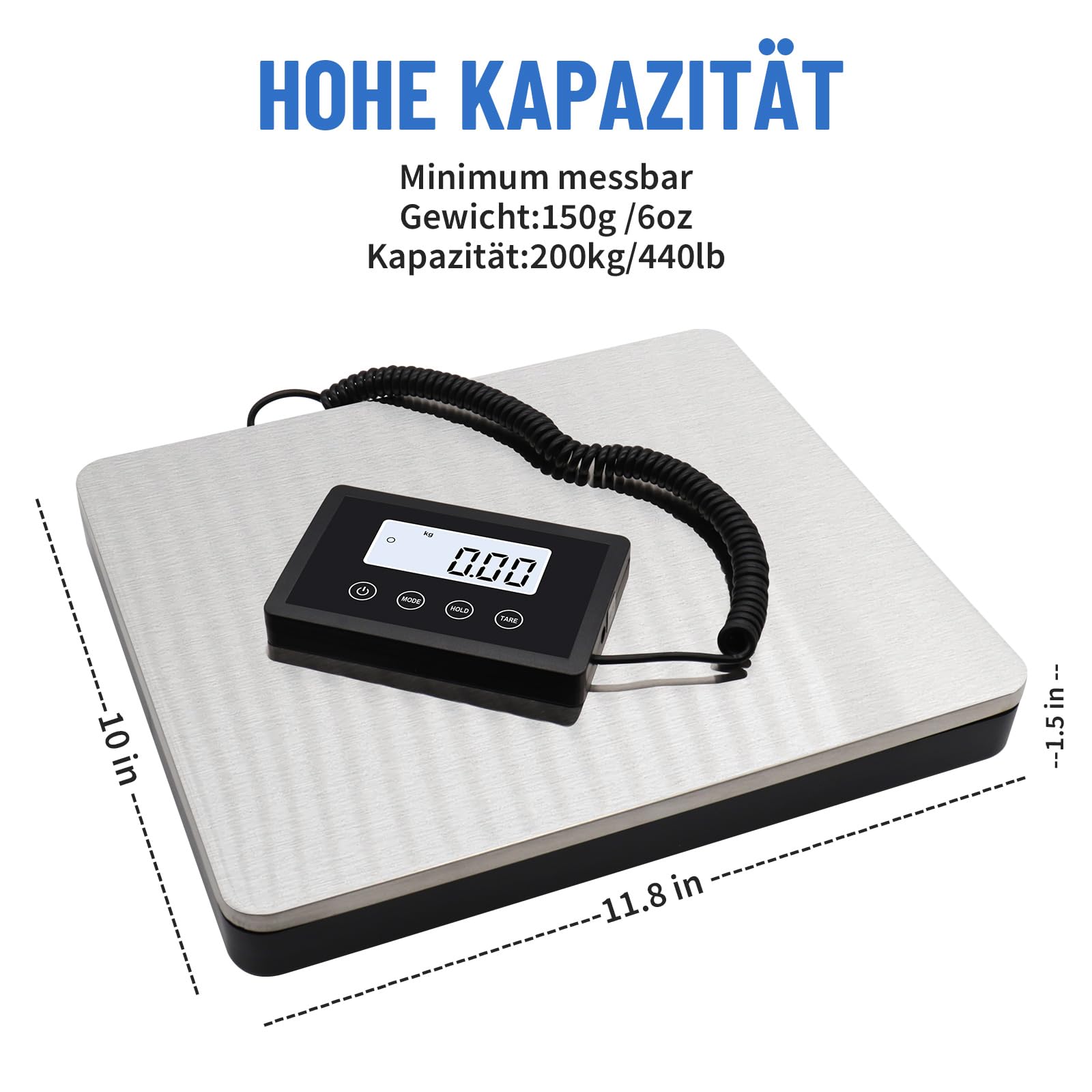 UNIWEIGH Paketwaage 200kg Plattformwaage 10g Genauigkeit Postwaage mit Hold & Tara LCD Display