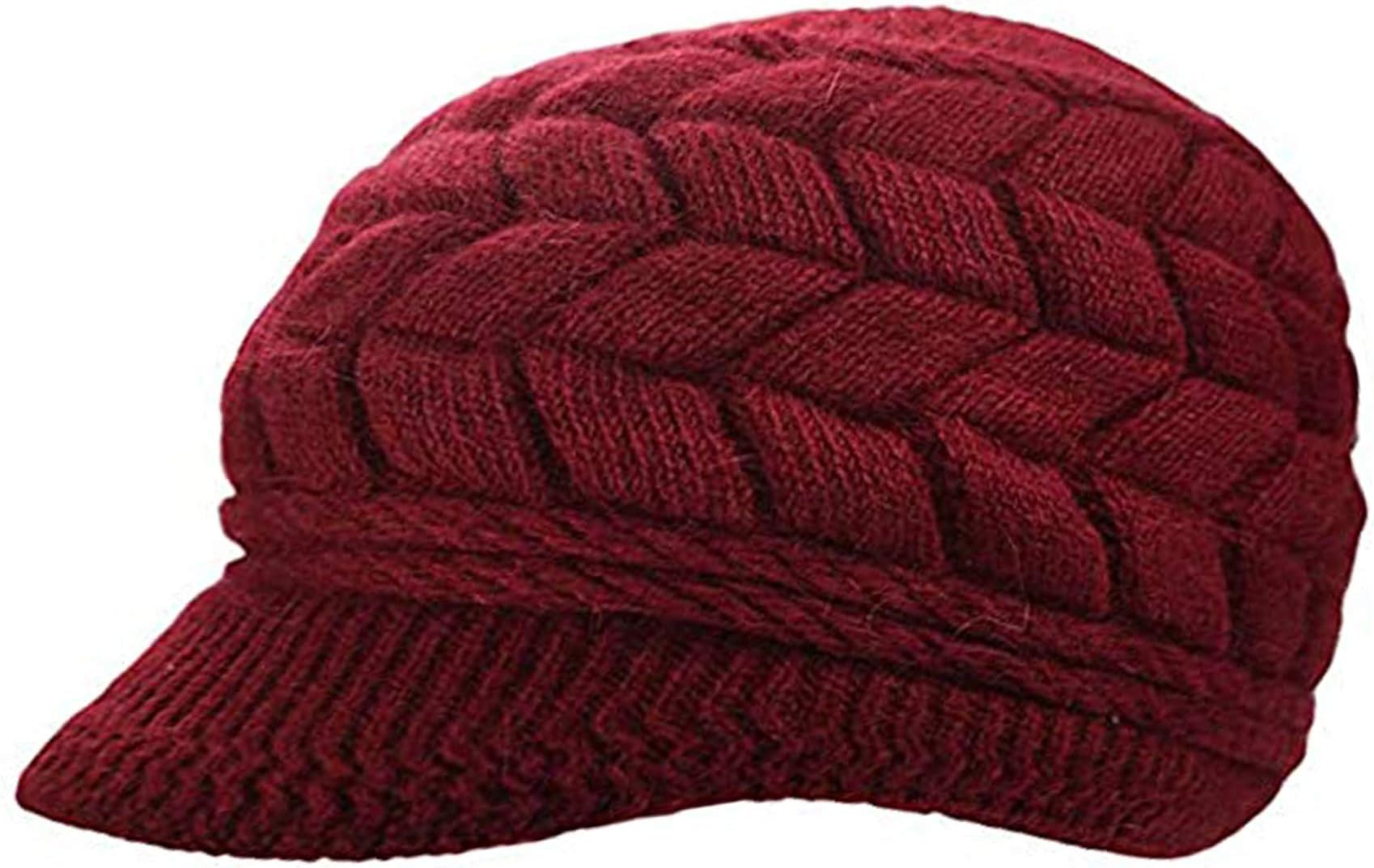 Women’s Winter Beanie with Visor – Wool Soft Lined Knit Newsboy Hat, Warm Brimmed Cap for Cold Weather