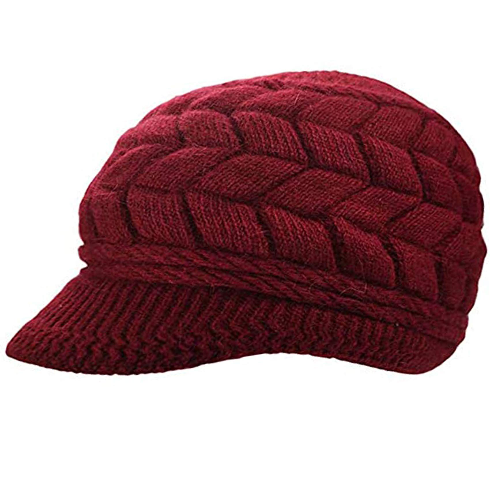 Women’s Winter Beanie with Visor – Wool Soft Lined Knit Newsboy Hat, Warm Brimmed Cap for Cold Weather