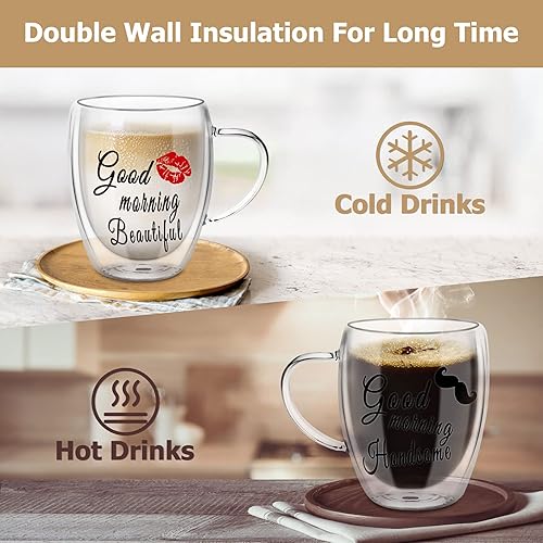Miniatura 3 de Juego de tazas de café de vidrio de doble pared, tazas de vidrio con aislamiento transparente para bebidas calientes, adecuadas para té, café