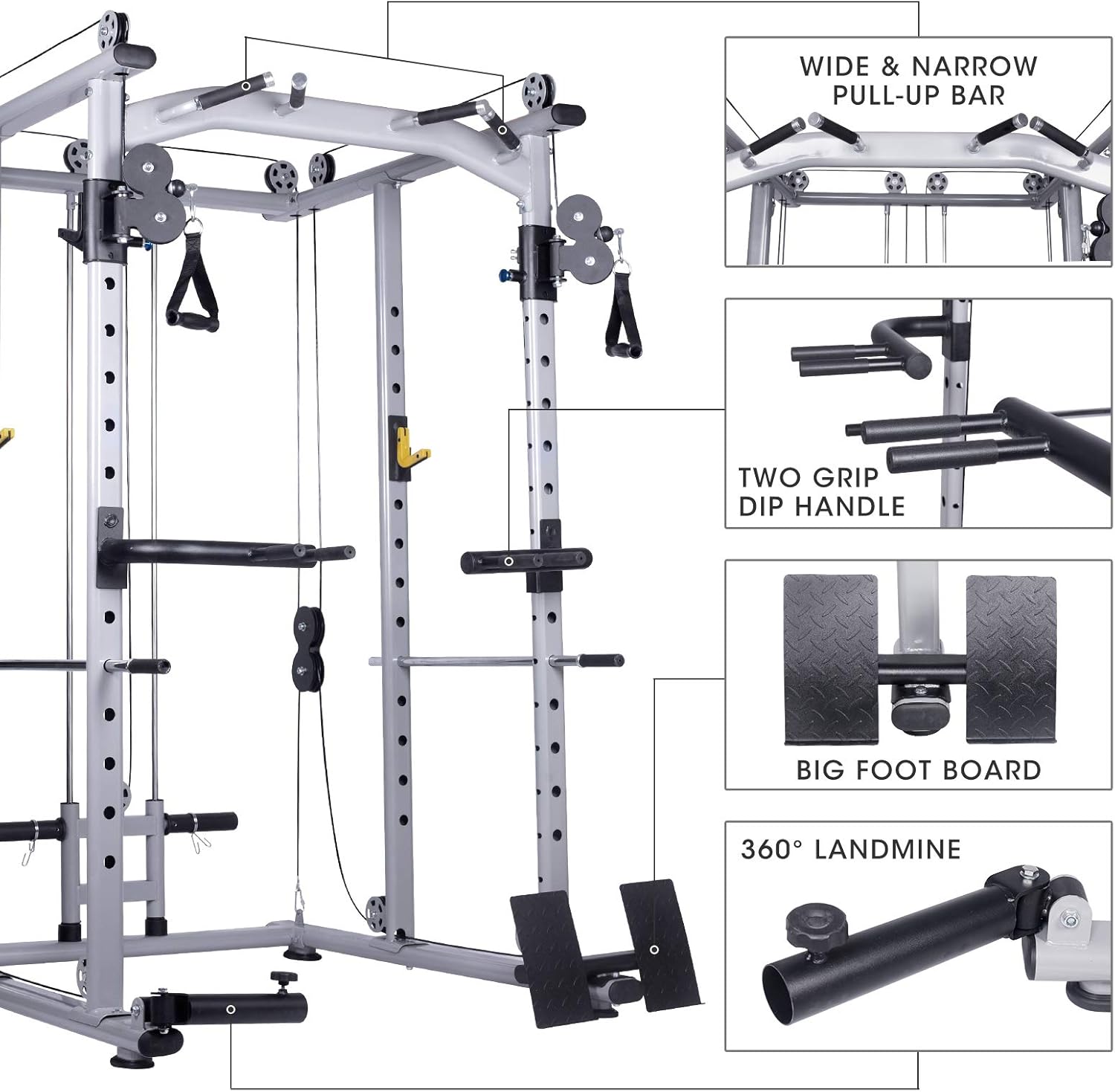 Mikolo Multi-Function Power Cage, 1200 lbs Commercial Weight Cage with Cable Crossover Machine, J-Hooks, Landmine, T-Bar, Dip Bars, Barbell Holder, and Other Attachments(2021 New Version) : Sports & Outdoors