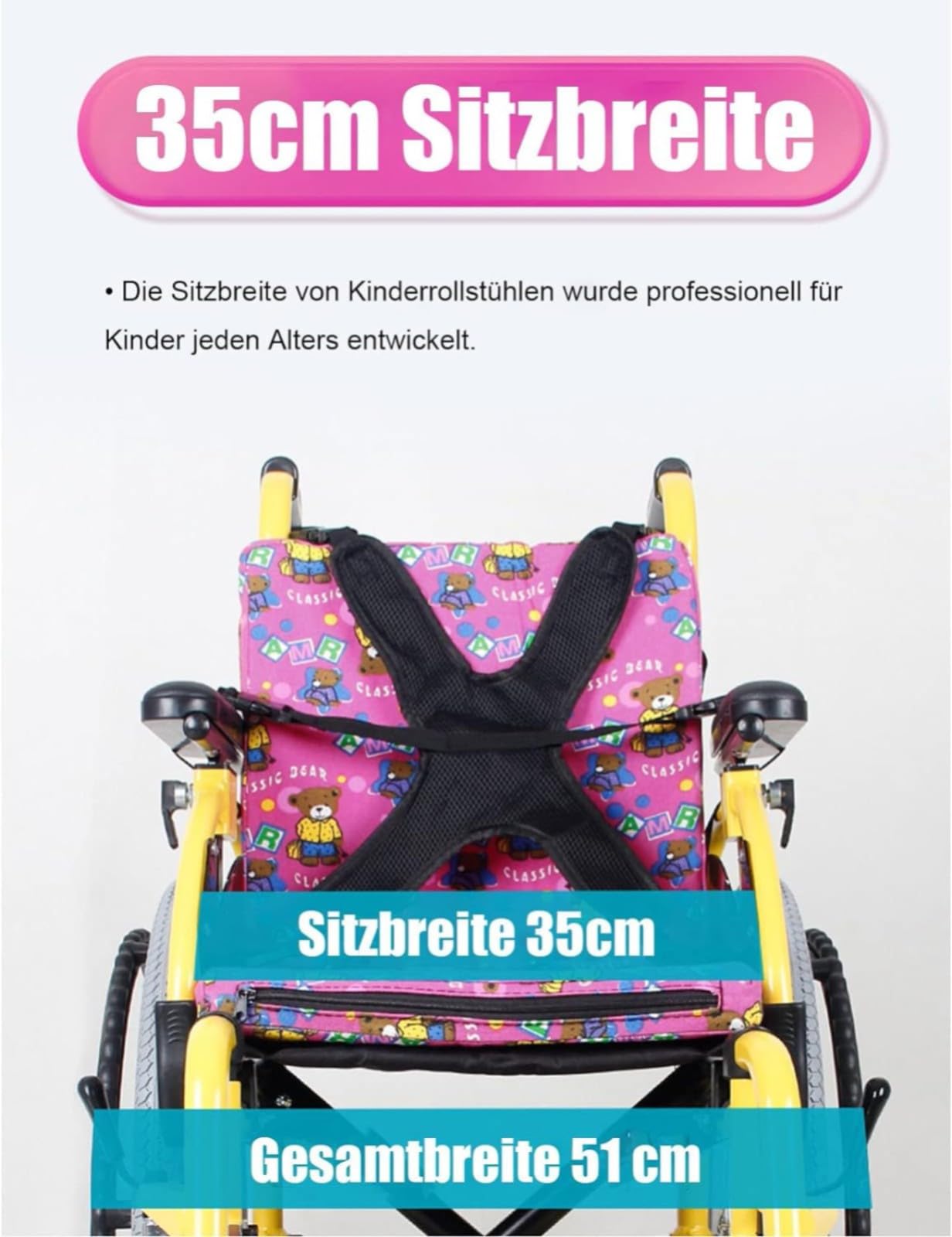 Silla de ruedas plegable ligera para niños, sillas de ruedas autopropulsadas, silla de ruedas de aluminio para niños, silla de ruedas estrecha para viajes en casa con frenos, ancho del asiento de 35