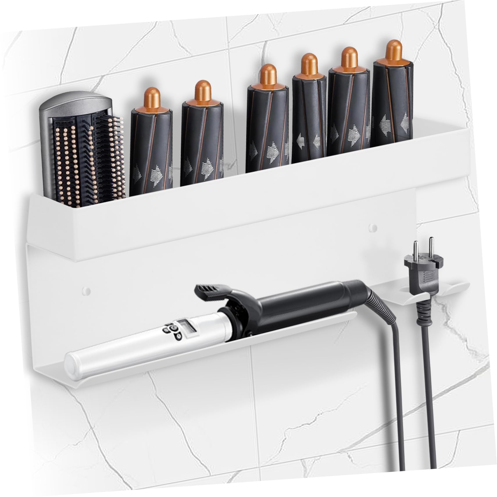 KOMBIUDA No Drill Aluminium Haartrockner Wandhalterung Hitzebeständiger Organizer für Föhn Glätteisen und Lockenstab Multifunktionale Aufbewahrung Schnelle Montage Modernes Design für