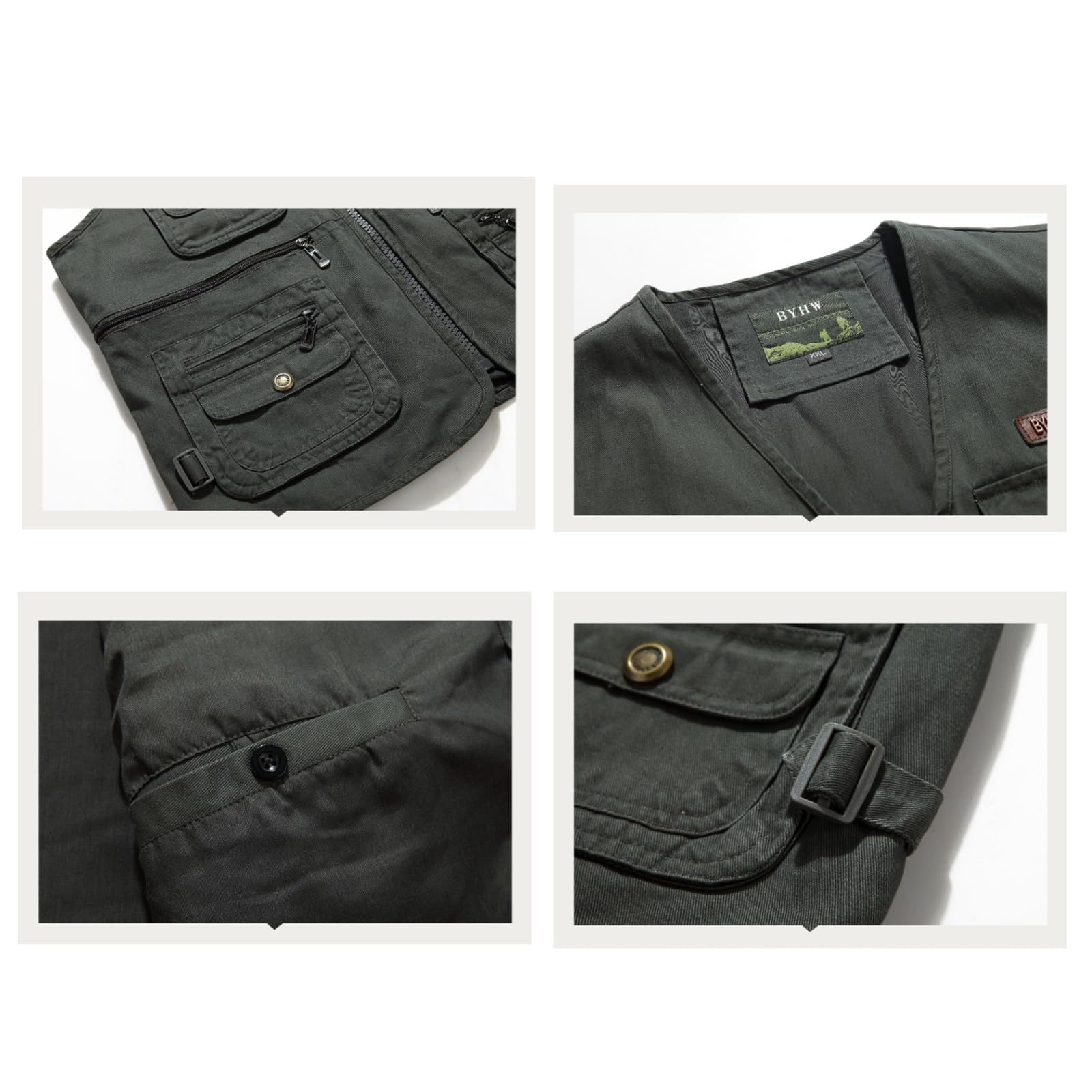 CLSQLXYJZC Gilet Pesca Da Uomo, Gilet Da Lavoro Estivo Con Scollo A V Multitasche Per Safari Viaggi E Fotografia Con Cerniera, Giacca Senza Maniche Antivento Impermeabile