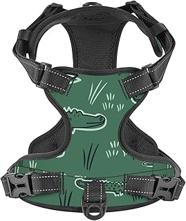No Pull Dog Harness for Small Dogs Easy Walk Dog Vest Adjustable Collars Harnesses & Leashes Set Breathable Oxford Outdoor Walking Safety Reflective Strip Cute Alligator Crocodile Prints