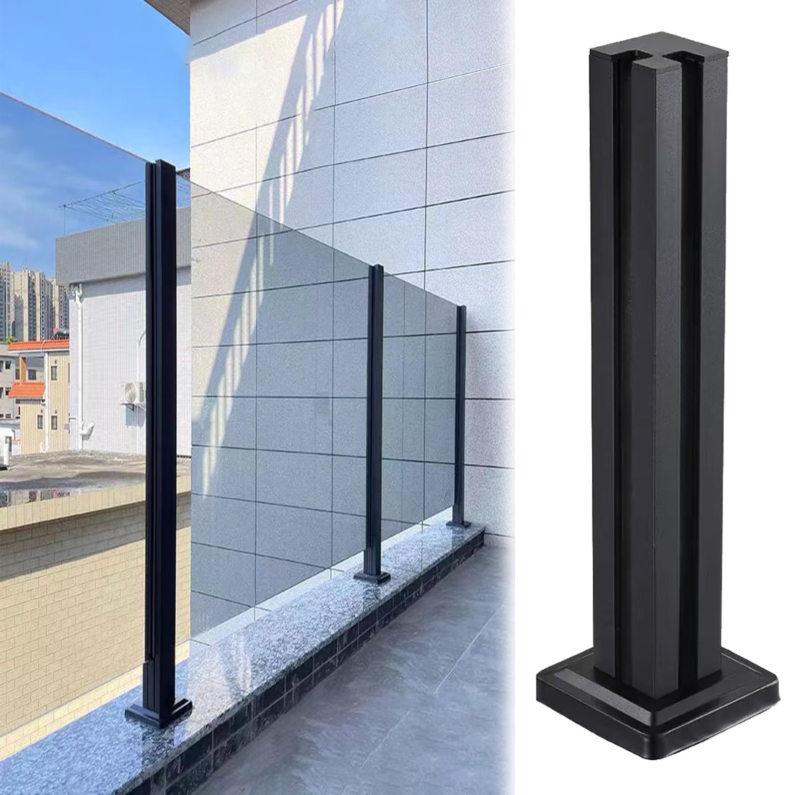 S - Palo per ringhiera con fessure per bocchette e base pesante per interni/lacapes, altezza regolabile 130-60 cm, e soluzione per balaustra