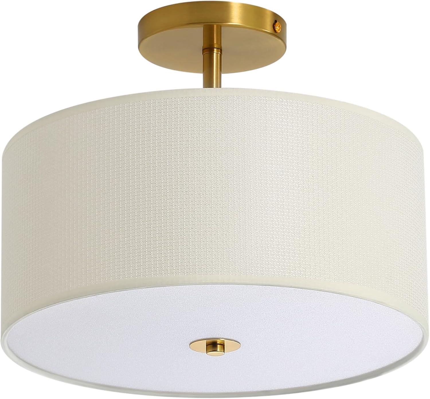 Fabric Semi Flush Mount Lighting Fixture, Modern Semi Chandeliers, Drum Farmhouse Ceiling Light, White Fabric Shade 3-Light for Kitchen Island Bedroom Hallway Foyer, E26, W12xH14
