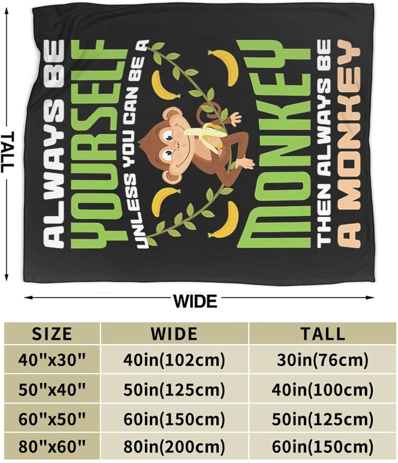 Monkey Blanket Super Soft Cozy Banana Fleece Throw Lightweight Animal Plush Bedding Stuff Gifts for Men Women Kids Girls Boys Bed Decor 40"X50" - Image 4