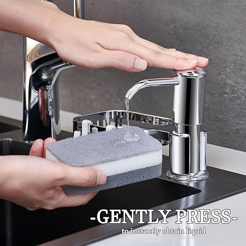 Miniatura 2 de Dispensador de jabón para fregadero con soporte para esponja, dispensadores de jabón integrados para fregadero de cocina, dispensador de jabón para