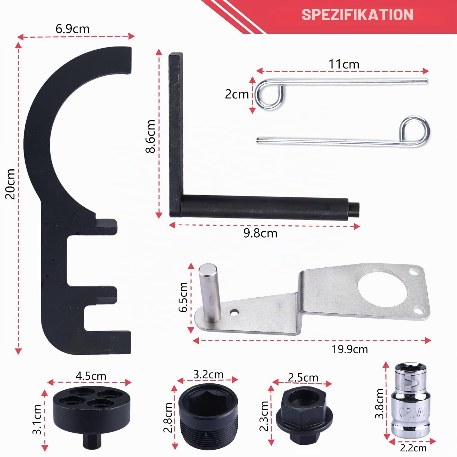 FreeTec 9tlg Steuerkette Werkzeug, Absteckwerkzeug Steuerkette Arretierwerkzeug Steuerkette, Motor Einstellwerkzeug Nockenwellen Kurbelwelle Werkzeug Set für BMW N47 N57