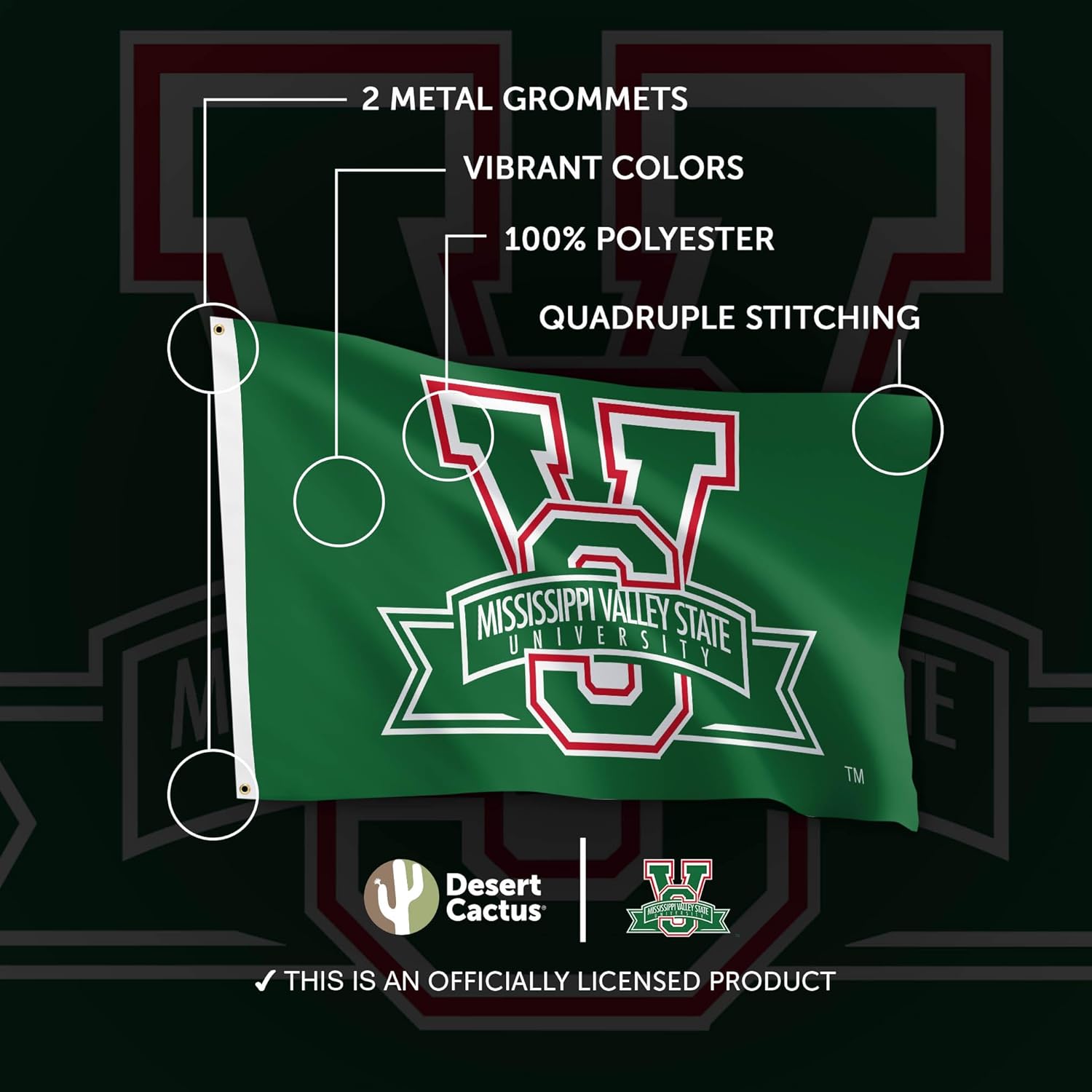 Desert Cactus Mississippi Valley State University MVSU Flag - 3 x 5 Feet Devils Banner, Indoor/Outdoor Durable Fabric, 100% Polyester Design (Style 3a) - Image 4