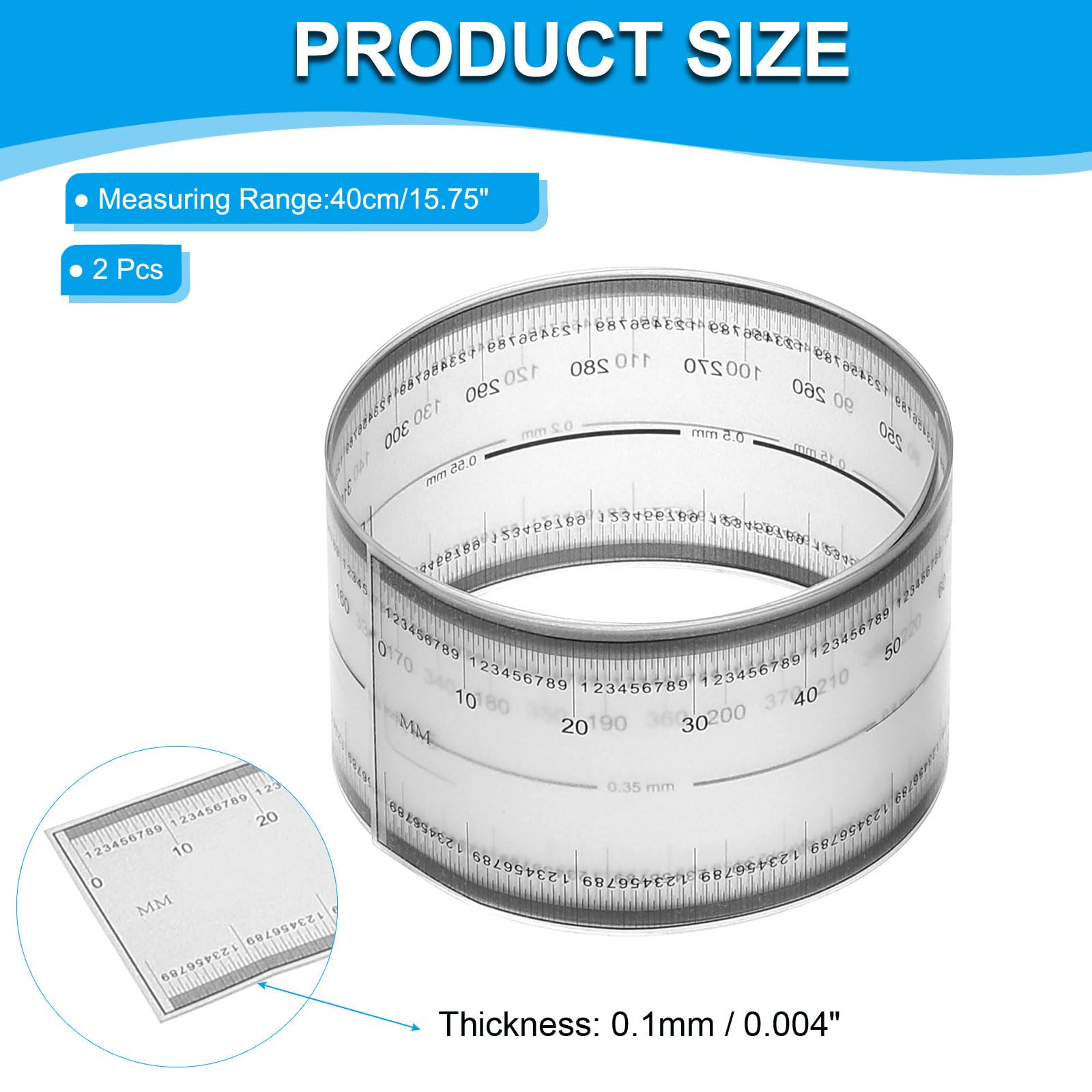 PATIKIL Film Flexible Ruler 40cm 0.1mm Scale with R Angle and Width Lines Clear PET Plastic Folding Straight Ruler for Factory Transparent - Image 2