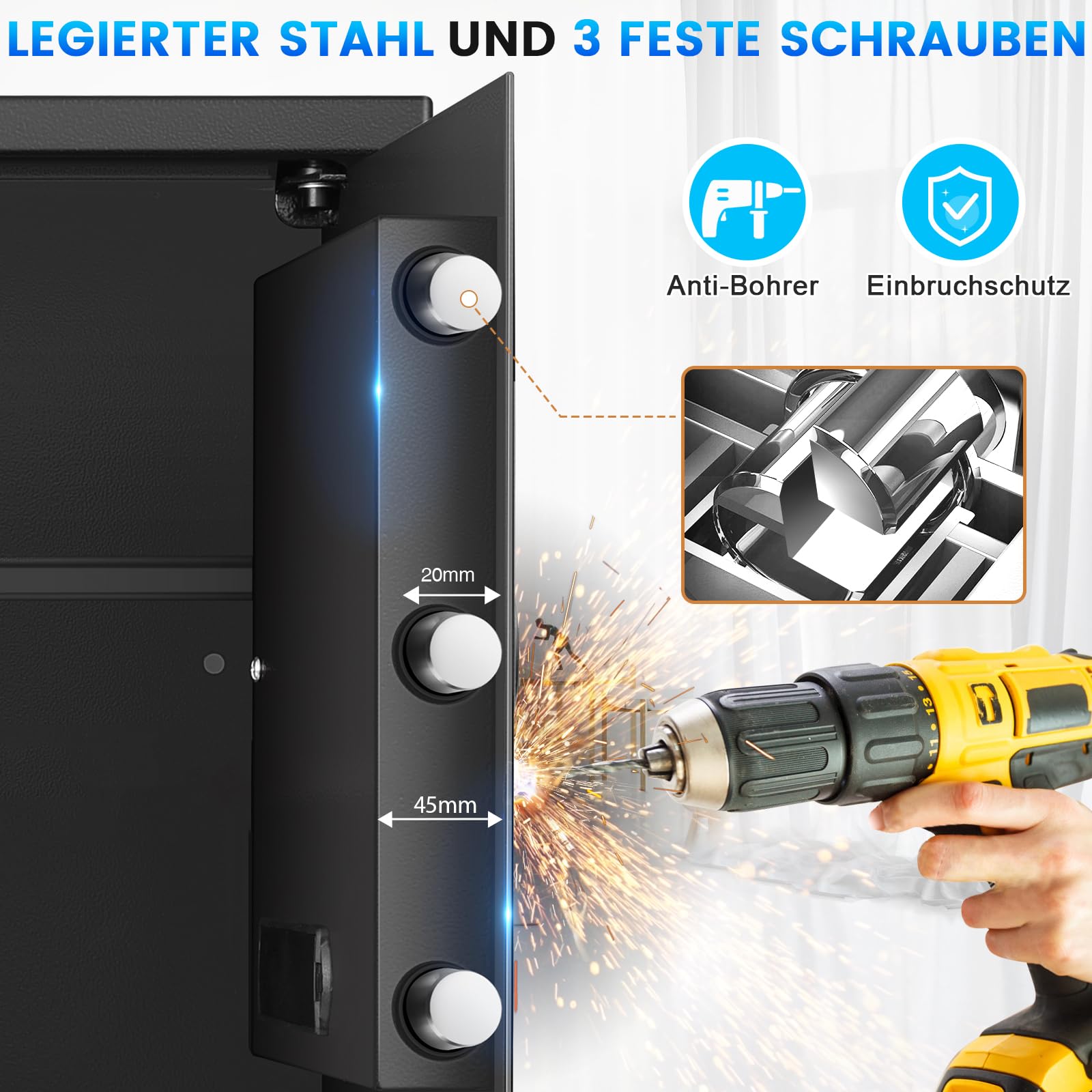 50L Groß Safe Tresor Feuerfest für Zuhause, Digitaler Tresore mit Schlüssel, Sensor-Licht und Abnehmbares Regal, Anti-Diebstahl Safe Tresore für Geld, Dokument, Medizin