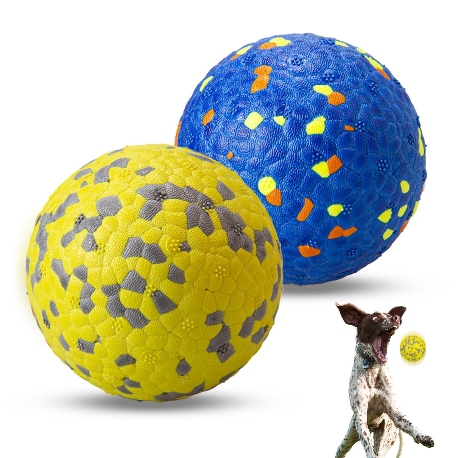POUPUA Dog Ball Toys Dog Tennis Ball for Aggressive Chewers Indestructible Bouncy Lightweight Water Toy Fetch Ball for Large Medium and Small Dog