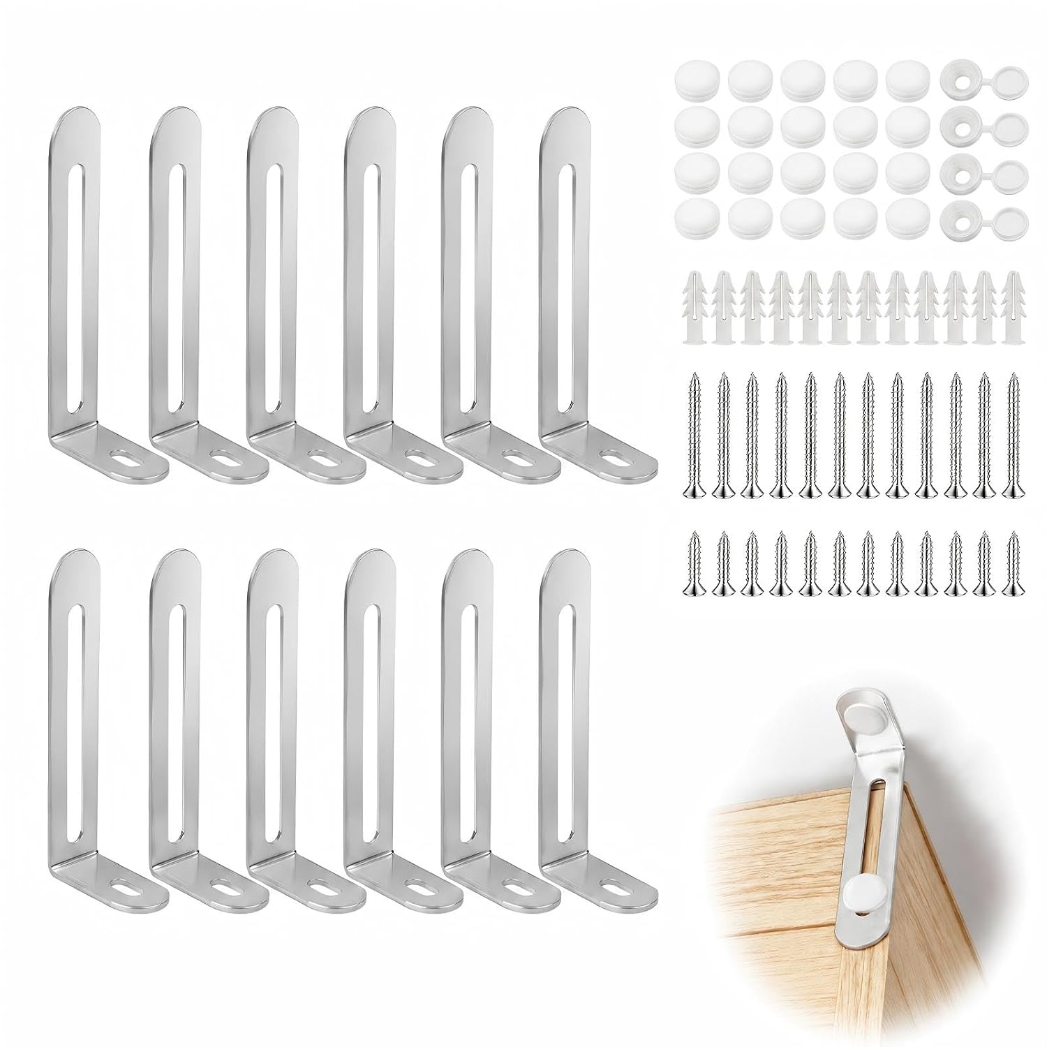 Wall Anchors for Furniture, Furniture Anchor Kit, 12 Pack, White