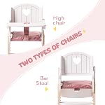 ROBUD Play High Chair, Pretend Play High Chair with Cushion, Movable Table, Wooden Baby Doll Accessories, Fits 18-20 Inch Dolls, White