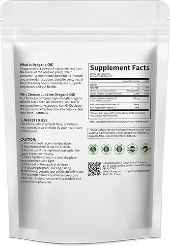 Miniatura 9 de Aceite de orégano con aceite de semilla negra, cápsulas de aceite de orégano orgánico 99% Carvacrol 5 en 1, vitamina D3/E/pimienta negra