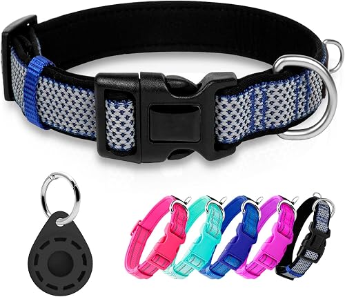 Airtag Dog Collar, Medium Dog Collar with Airtag Holder, Dark Blue, M