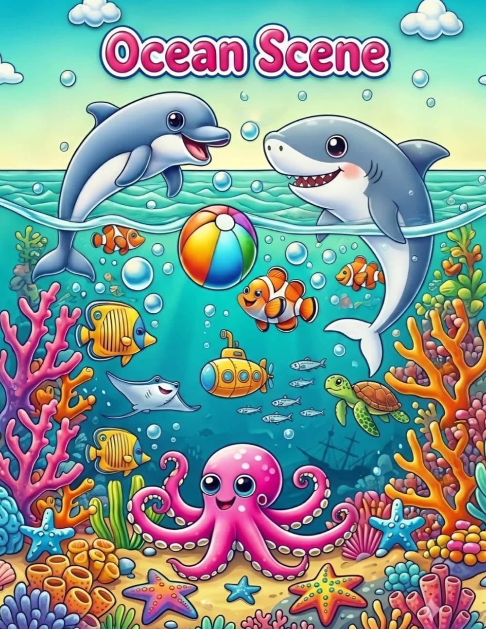 Ocean Scene: Ocean Colouring Book for Children Aged 3 to 8 – Adorable Sea Animals, Fish, Sharks, Seals and Easy, Fun Underwater Scenes.