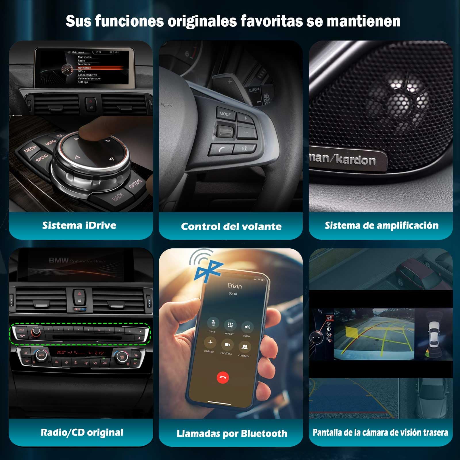 Erisin 10,25" 8-núcleo 4GB+64GB Android 14 Radio Coche Bluetooth Navegación GPS para BMW Serie 3 F30 F31 F34 Serie 4 F32 F33 F36 M3 M4 NBT Sistema CarPlay Android Auto Dab+ DSP WiFi 4G Canbus USB