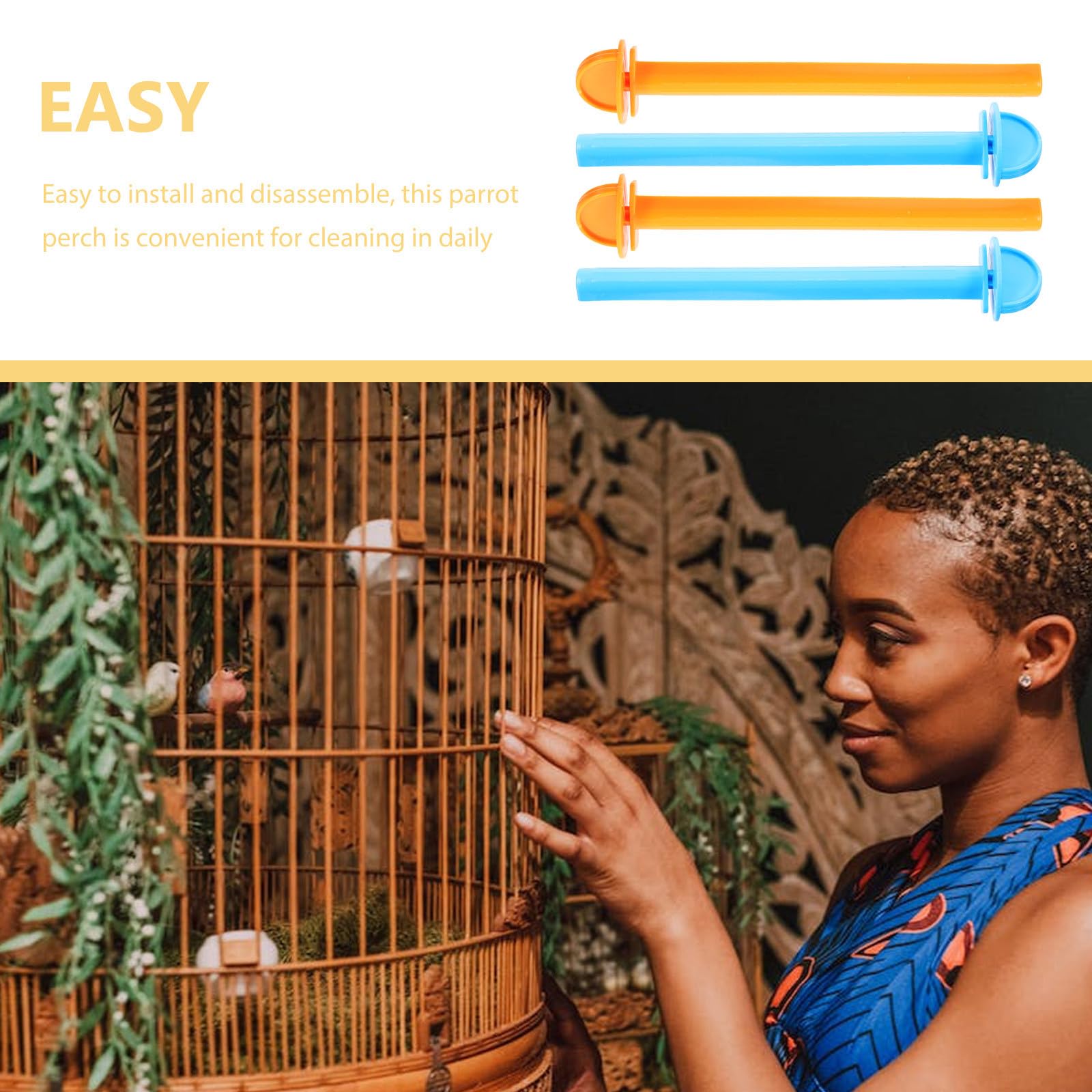40 Perchas para jaulas de pájaros - Barra de Soporte extraíble - Percha de Esquina para Canarios, agapornis, Canarios, pinzones, Entrenamiento, Azul y Amarillo