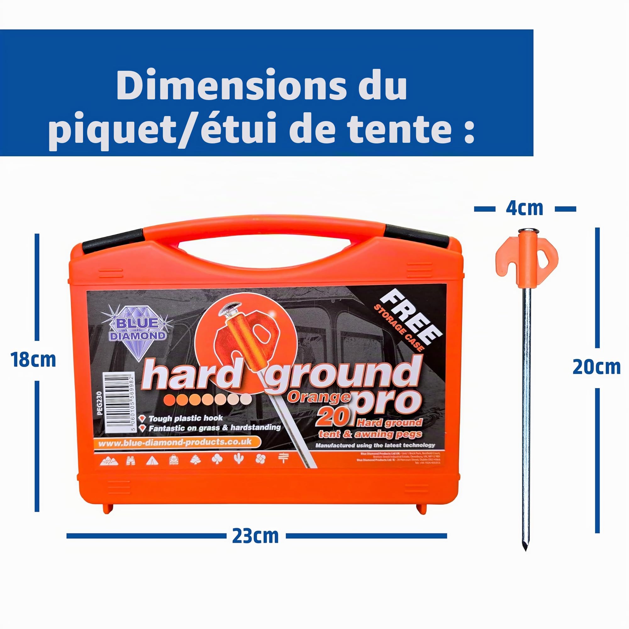 Blue Diamond Piquets de Tente pour Sol Dur, Orange, Taille Unique
