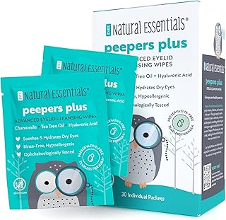 Peepers Plus Eyelid Wipes by Natural Essentials, Preservative-Free & Rinse-Free Eye Wipes for Daily Use, Hydrating & Moisturizing Hyaluronic Acid & Tea Tree Oil Soothes Allergy Dry Eyes, 30 Count